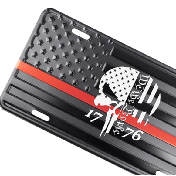 Black 1776 USA Flag License Plates with 2 Long Stitched Keychains - Picture 3 of 5